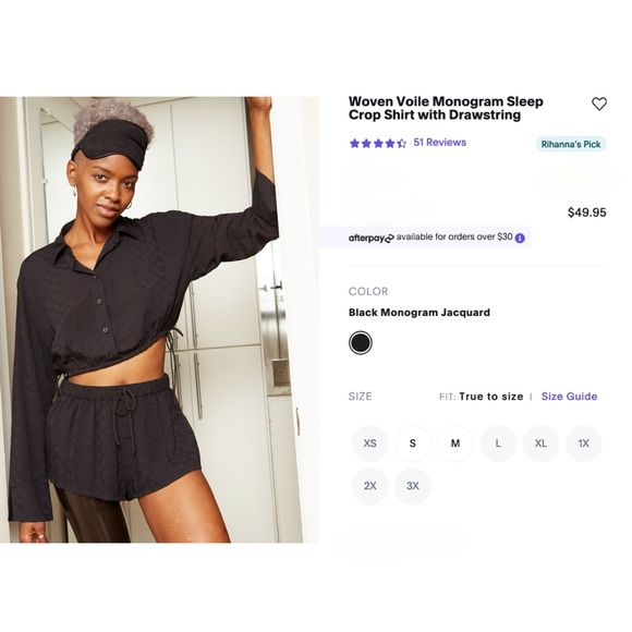 (New with Tags) Savage X Fenty Woven Monogram Crop Shirt w/ Drawstring (Size: M) - Picture 3 of 11